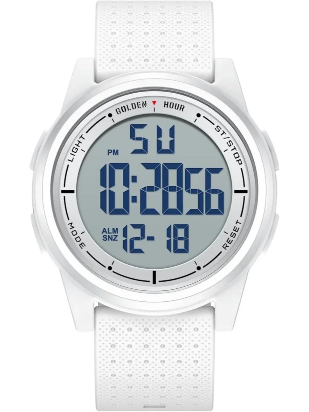 Men All White Rubber Strap Ultra-Thin Minimalist Sports Waterproof Digital Watch